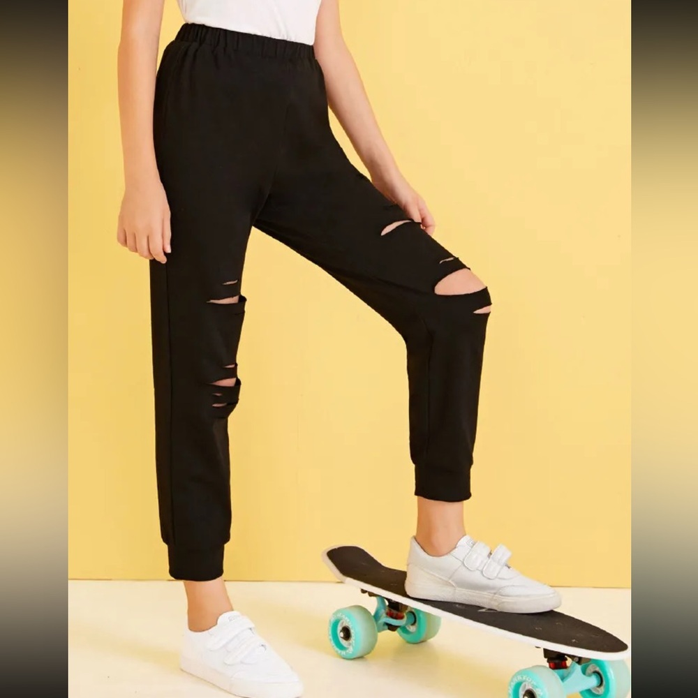 Kids Black Ripped Jogger Pants